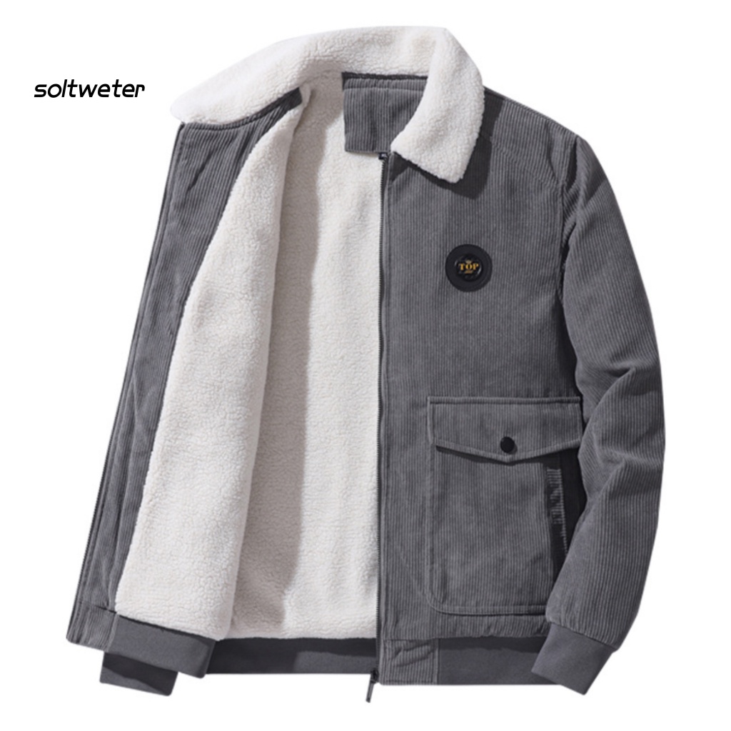 Áo Khoác Nhung Kẻ Cổ Bẻ Màu Sắc Trơn Có Khóa Kéo Chống Lạnh Thời Trang Thu Đông Cho Nam Giới
