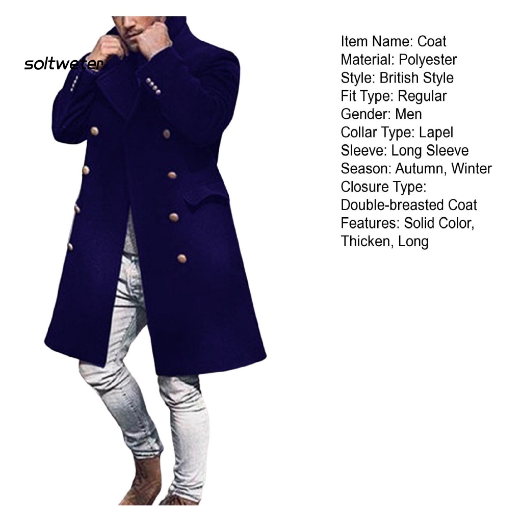 Áo Khoác Len Dáng Dài Chống Gió Màu Trơn Phong Cách Anh Quốc Thời Trang Thu Đông Cho Nam
