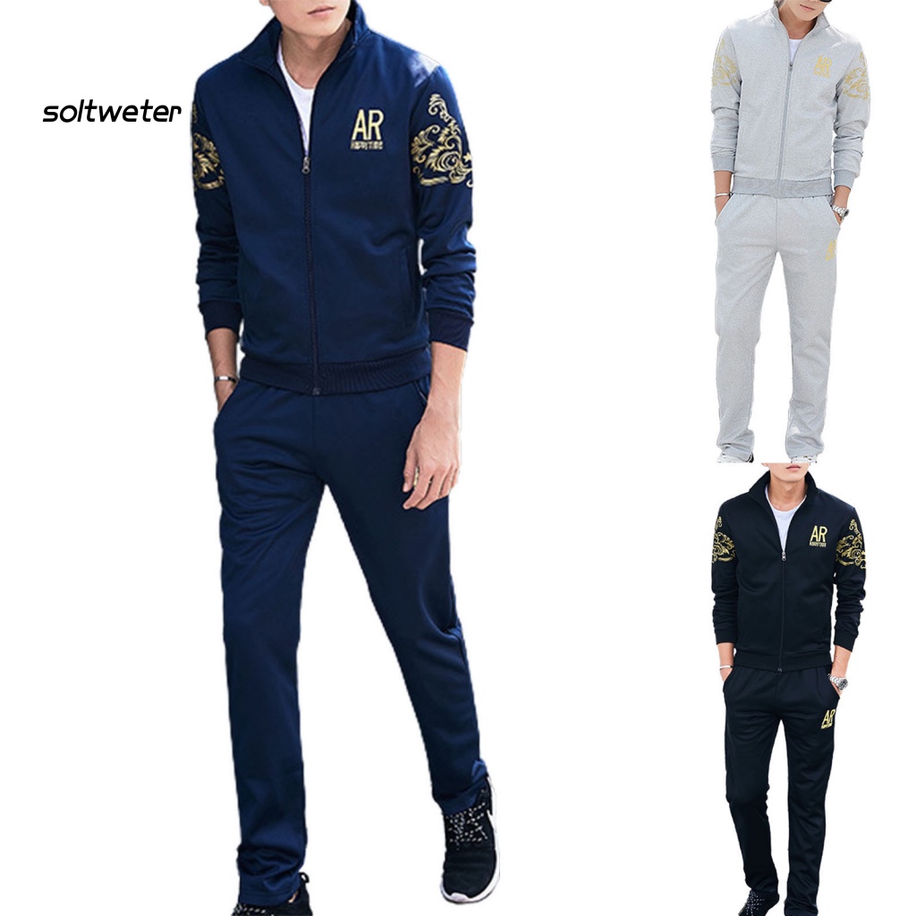 Set Đồ 2 Món Gồm Áo Nỉ Cổ Đứng In Họa Tiết Đồng Có Khóa Kéo Và Quần Dài Giữ Ấm Cho Nam