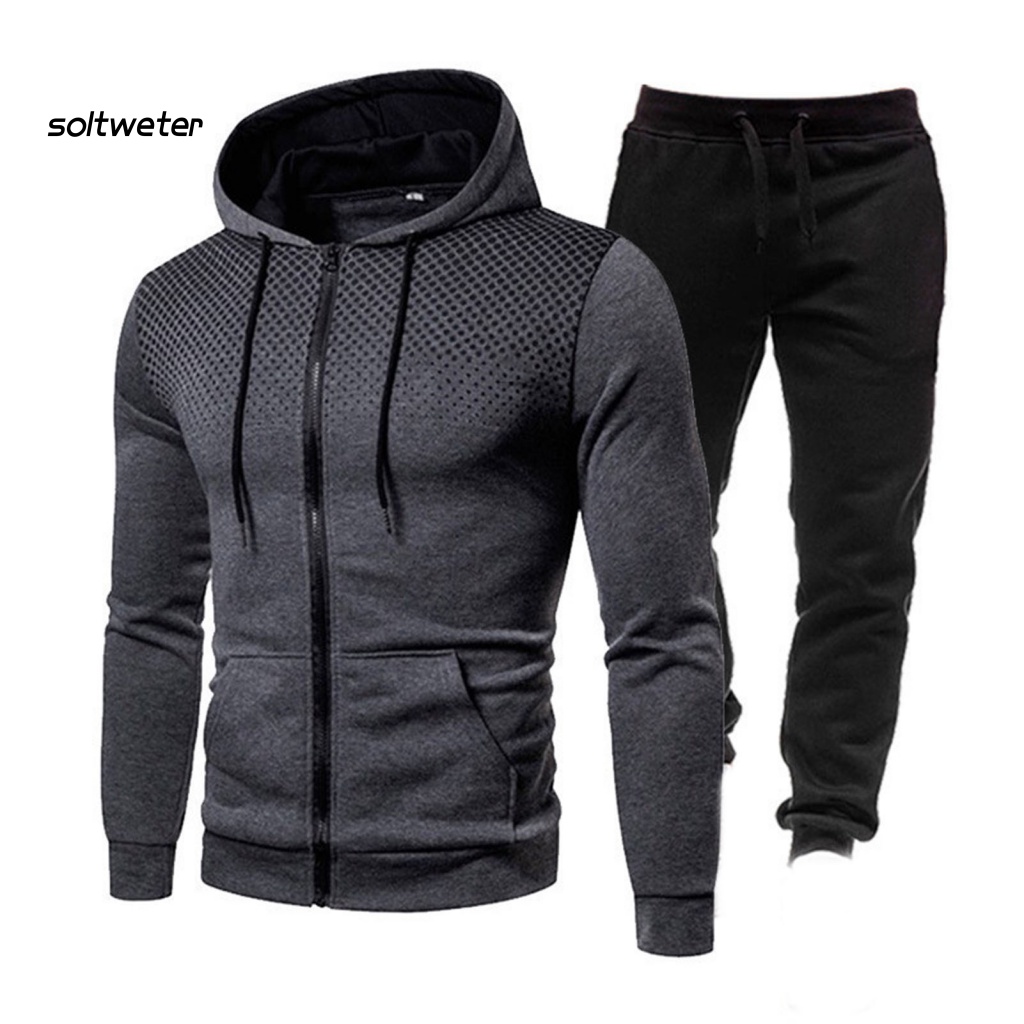 1 Bộ Áo Hoodie + Quần Thể Thao Có Túi + Dây Rút In Họa Tiết Thời Trang Cho Nam