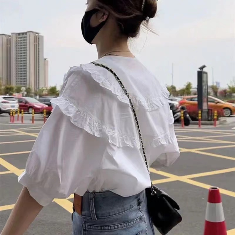 Áo Sơ Mi Tay Ngắn Phồng Cổ Búp Bê Thời Trang Mùa Hè 2023 Phong Cách Mới Dành Cho Bạn Nữ