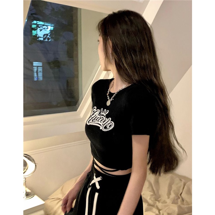 Áo Thun Tay Ngắn Cột Dây Dáng Ôm In Họa Tiết Thời Trang Mùa Hè Xinh Xắn Cho Nữ