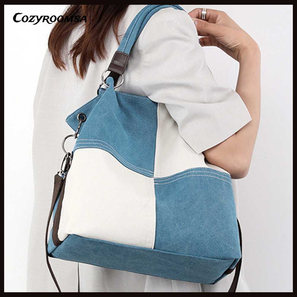 Túi Xách Canvas Cỡ Lớn Màu Sắc Tương Phản Thời Trang Công Sở Cho Nữ