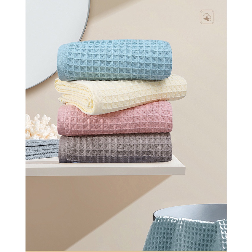 Khăn Tắm Cotton Mềm Mại Thấm Hút Tốt Họa Tiết Tổ Ong Kích Thước 34x74 / 70x140cm