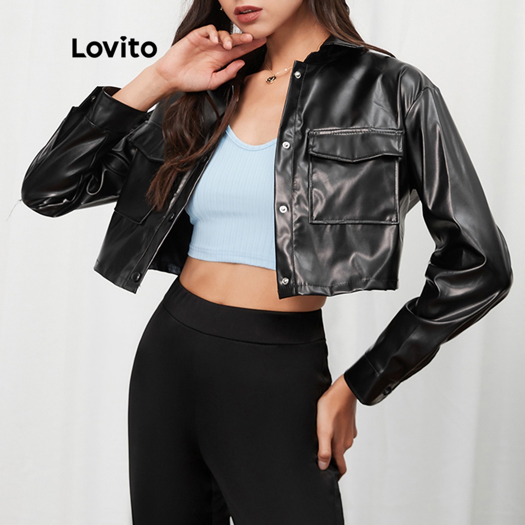 (Gợi ý từ KOL) Áo khoác Lovito L07019 cổ bẻ thiết kế đơn giản (màu đen)