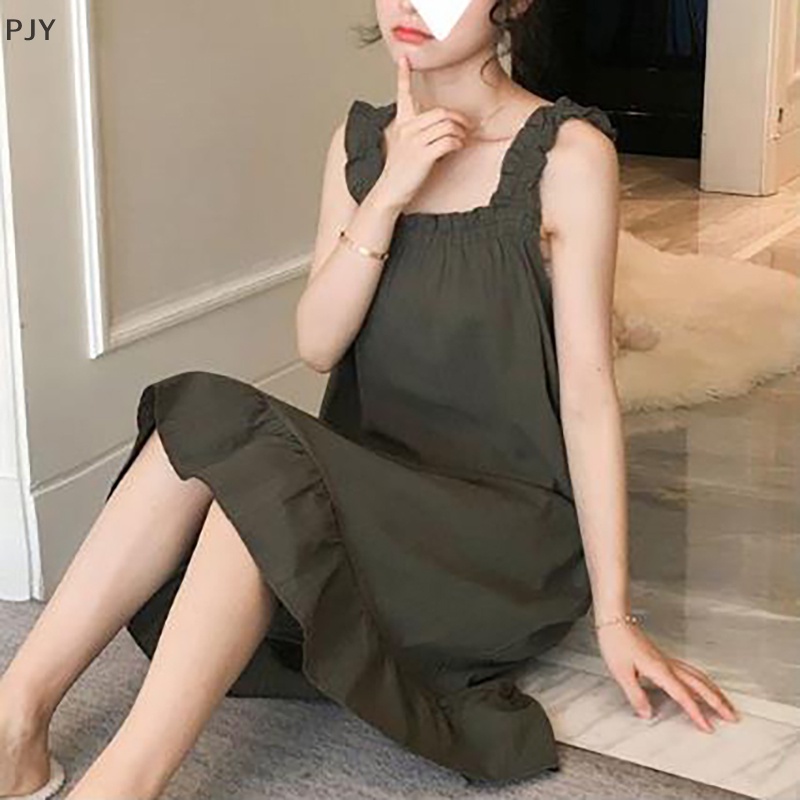 Pjy Đầm Ngủ Hai Dây Mỏng Dáng Rộng Thoải Mái Ngọt Ngào Cho Nữ PJ