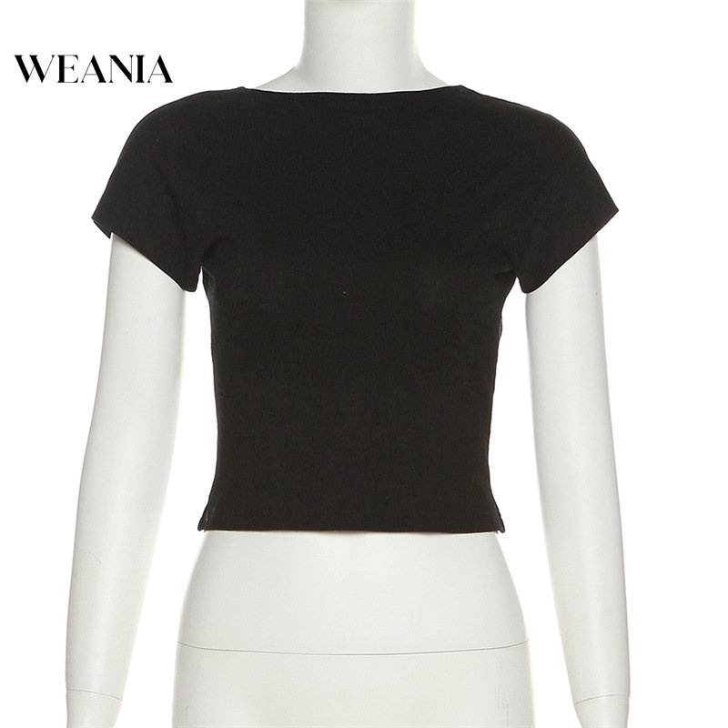 Áo Thun Hở Lưng Cổ Thuyền Màu Trơn Thời Trang Cho Nữ