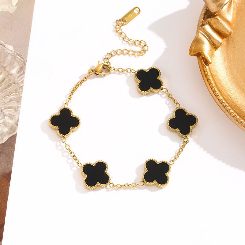 Vòng Tay Cỏ Bốn Lá May Mắn Mạ Vàng 18K Hai Mặt Thời Trang