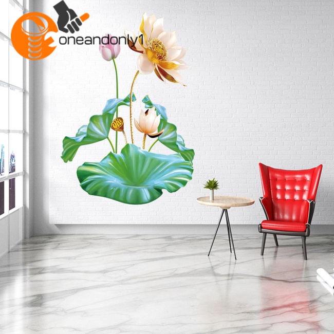 Bộ 2 Miếng Dán Tường Chống Thấm Nước Họa Tiết Hoa Sen Độc Đáo Trang Trí Nhà Cửa