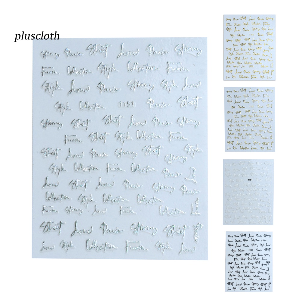 &lt; Pluscloth &gt; Miếng Dán Trang Trí Móng Tay Nghệ Thuật Nhiều Kiểu Chữ Cái Trượt Ba Chiều Lấp Lánh DIY