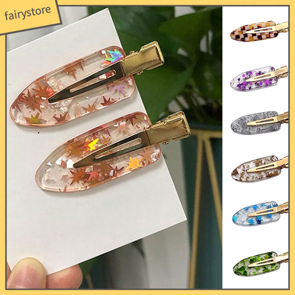 1 Cặp Kẹp Tóc Hình Chiếc Lá Bằng Kim Loại Gọn Nhẹ Không Lông Xù