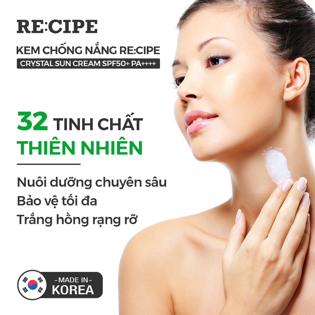 Kem chống nắng RECIPE SPF50+ PA++++ kem chống nắng dưỡng trắng nâng tone Crystal Sun Cream 50ml