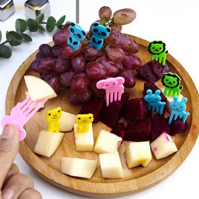 {Aorain} Set 10 Nĩa Ăn Trái Cây Tráng Miệng Hình Động Vật Hoạt Hình Mini Trang Trí Bánh Kem
