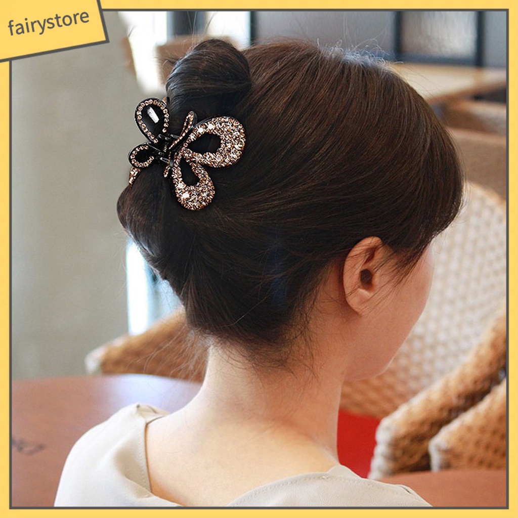 Kẹp Tóc Càng Cua Đính Đá Hình Bướm Bằng Nhựa Cho Nữ