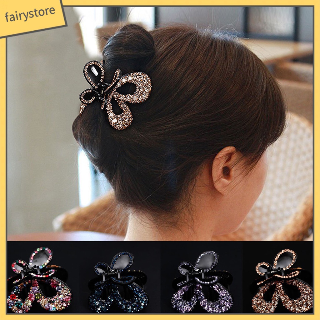 Kẹp Tóc Càng Cua Đính Đá Hình Bướm Bằng Nhựa Cho Nữ