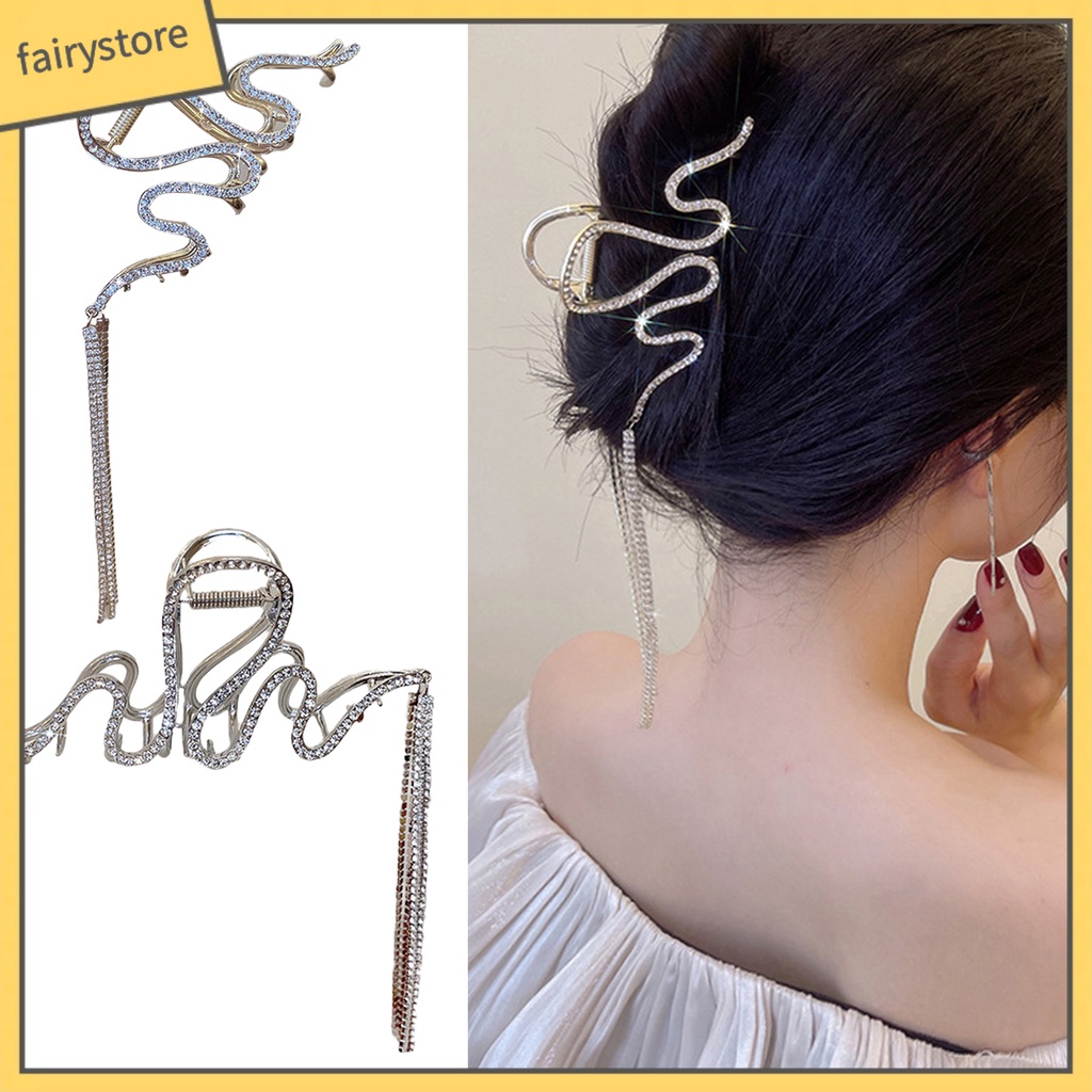 [FRO] Kẹp Tóc Càng Cua Lớn Đính Đá Phối Tua Rua Chéo Răng Hình Học Phong Cách Hàn Quốc