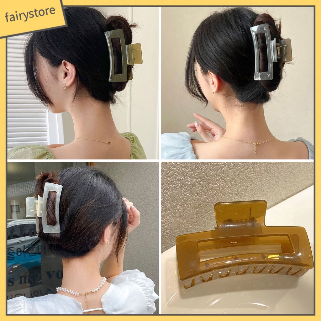 Kẹp Tóc Hình Vuông Cỡ Lớn Thiết Kế Trong Suốt Chống Trượt Tiện Dụng Cho Nữ