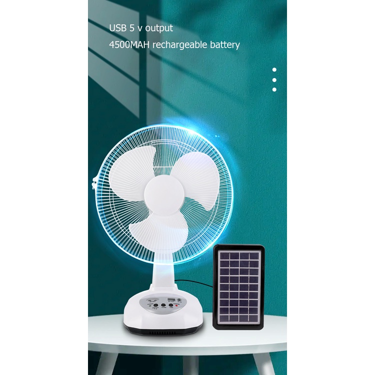 Quạt năng lượng mặt trời Quạt bàn sạc AC/DC Cắm trại ngoài trời Khẩn cấp có đèn LED Cổng USB Quạt làm mát văn phòng tại nhà Giá xuất xưởng
