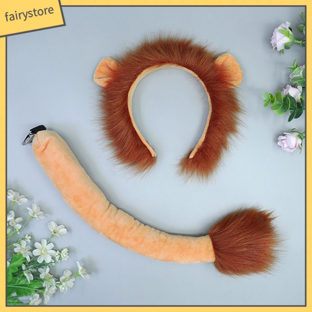 1 Bộ Băng Đô Và Đuôi Sư Tử Bằng Vải Bông Mềm Mại Co Giãn Chống Trượt Hóa Trang Cho Bé