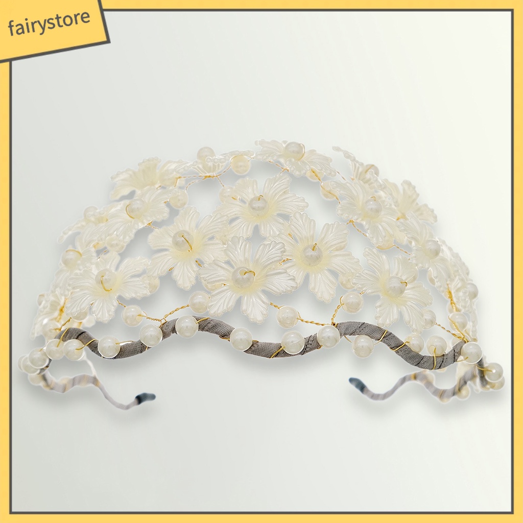 Băng Đô Cài Tóc Bản Rộng Co Giãn Chống Trượt Trang Trí Hoa Đính Ngọc Trai Giả Cho Nữ