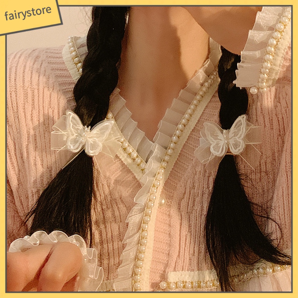 1 Cặp Kẹp Tóc Ba Lớp Hình Bướm Đính Ngọc Trai Giả Gọn Nhẹ Chống Trượt