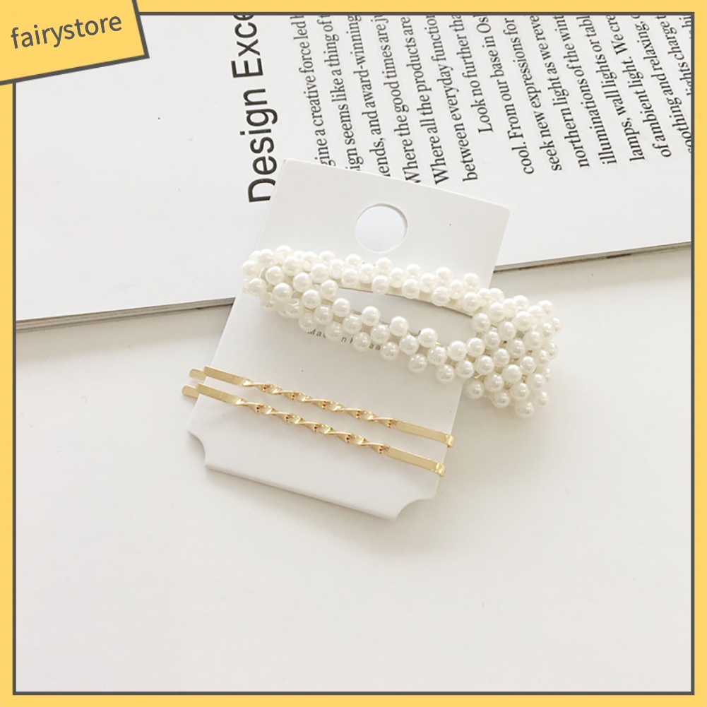 Set 4 Kẹp Tóc Đính Ngọc Trai Giả Bằng Kim Loại Thời Trang Cho Nữ