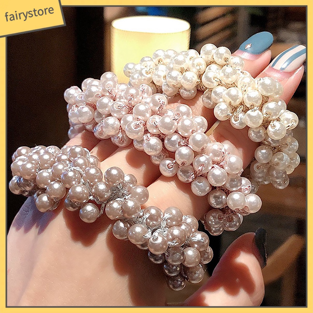 Dây Cột Tóc Co Giãn Đính Ngọc Trai Giả Trang Trí Dành Cho Nữ Mặc Hàng Ngày