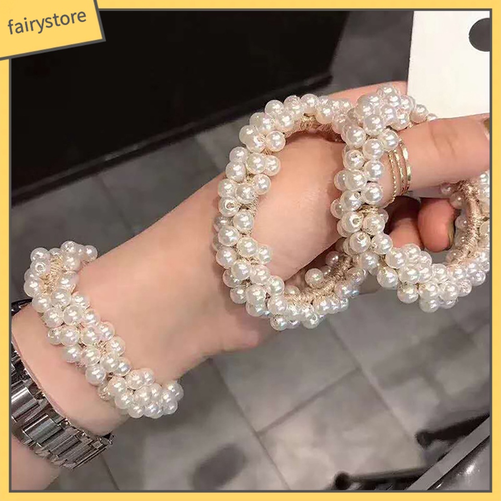 Dây Cột Tóc Co Giãn Đính Ngọc Trai Giả Trang Trí Dành Cho Nữ Mặc Hàng Ngày