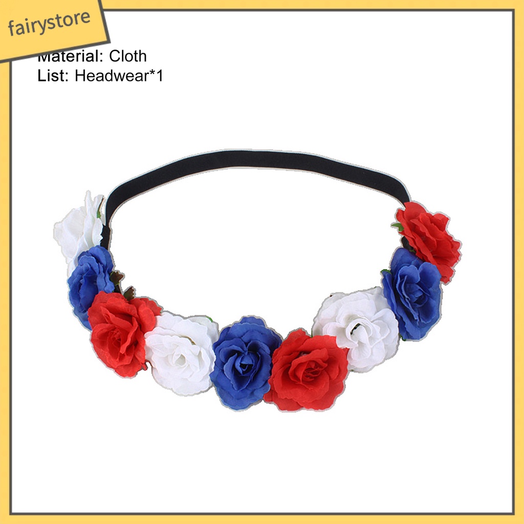 Băng Đô Cài Tóc Co Giãn Đính Hoa Giả Màu Đỏ / Trắng / Xanh Dương Cho Nữ