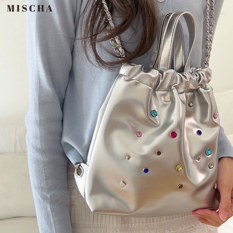 Ba Lô Rút Dây Đính Đá Màu Bạc Thời Trang Xuân Hè Hàng Mới Dành Cho Bạn Nữ