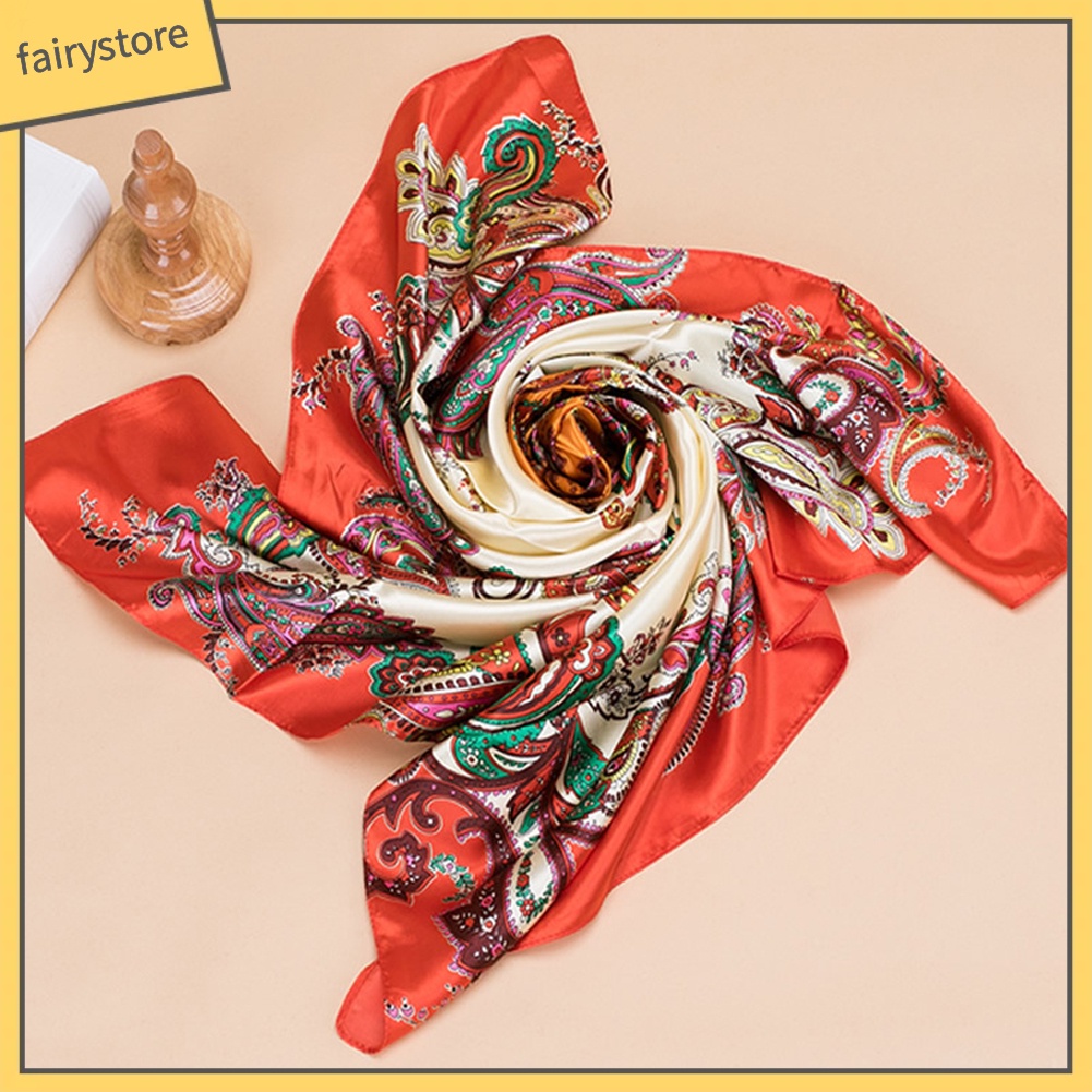 Khăn Lụa Vuông 90x90cm In Họa Tiết Hoa Đa Ứng Dụng Cho Nữ