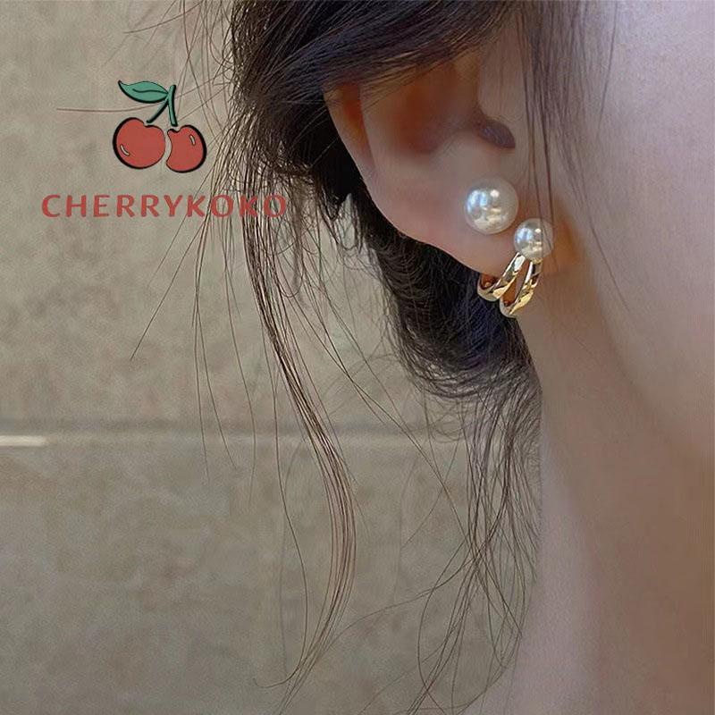 🍒🍒CHERRYKOKO Khuyên tai bạc S925 đính ngọc trai giả phong cách Nhật Hàn thời trang thanh lịch cho nữ