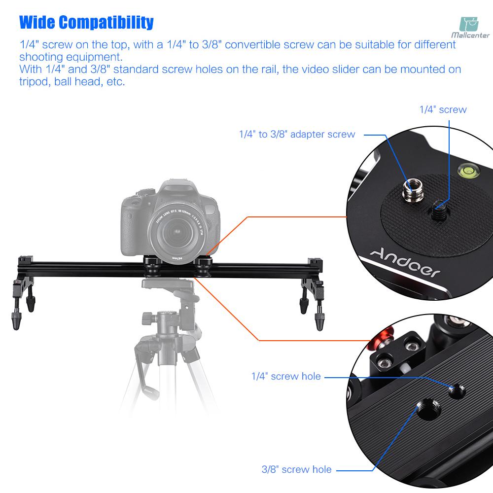 Andoer 40cm/ 15.7in Bearing Type Portable Aluminum Alloy Camera Track Dolly Slider Stabilizer Rail System Max. Load 6kg/ 1.3lb for DSLR Camera DV Camcorder Video Film Making