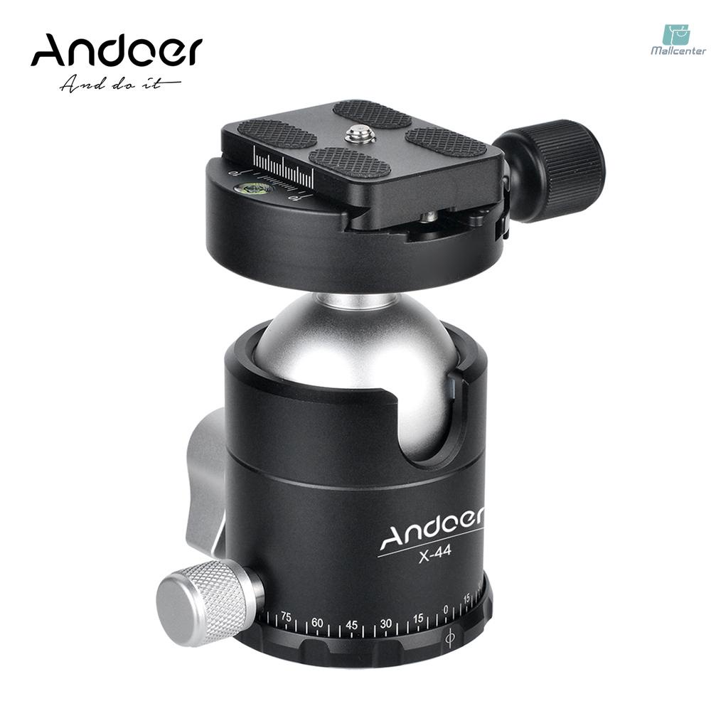 Andoer X-44S Aluminium Alloy Ballhead Ball Head Tripod Head Monopod Head Panoramic Ballheads with Quick Release Plate 1/4 Inch Screw Mount for Cameras Camcorders DSLR Max. Load Capacity 30kg / 66Lbs