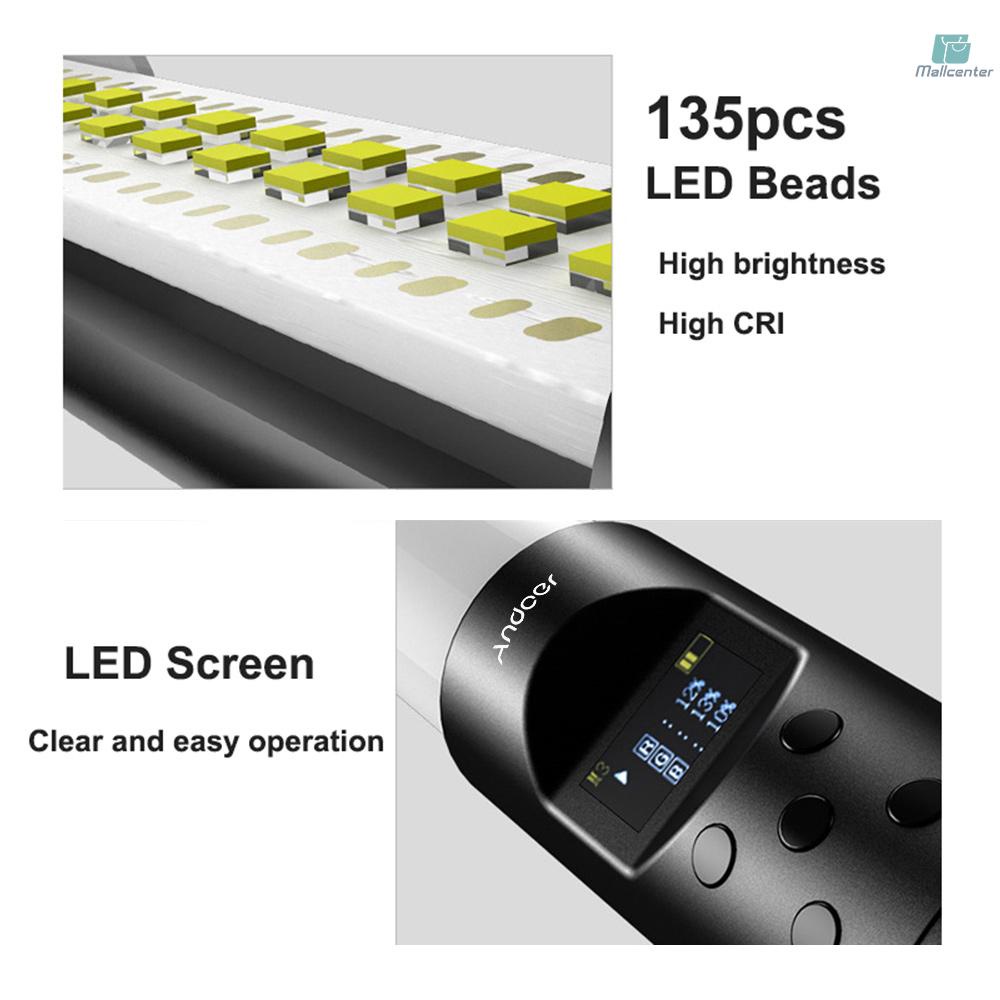 Andoer RGB Handheld LED Video Light Tube Photography Light Wand 3000K-6000K Dimmable 10 Lighting Effect Built-in Battery with Remote Control for Vlog Product Portrait Photography