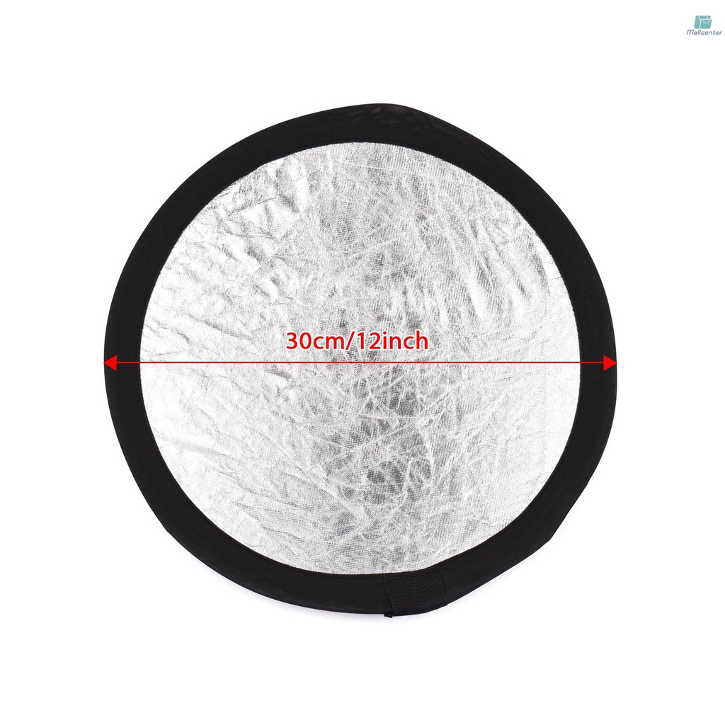30cm/12inch Photography Round Reflector Silver &amp; Gold 2-in-1 Collapsible Portable for Studio Photography with Carry Bag