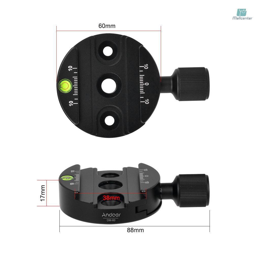 Andoer 60mm Aluminum Alloy Quick Release Plate Clamp 3/8-inch with 1/4-inch Adapter / Bubble Level for Arca Swiss QR Plate