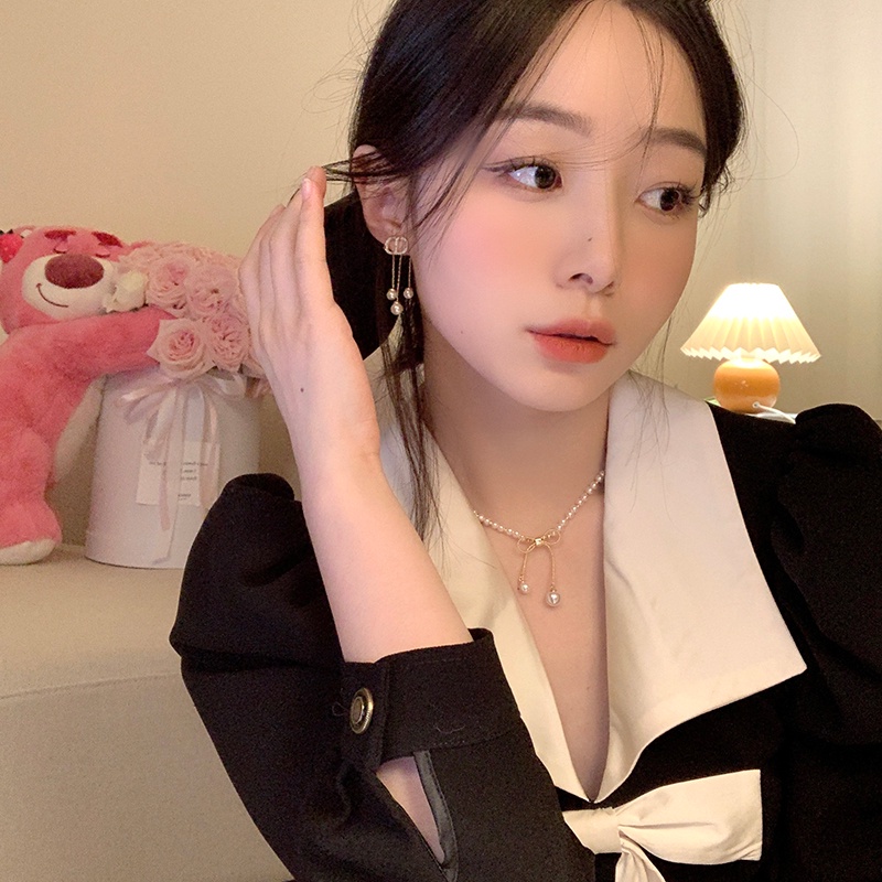 Bông Tai Chữ D Đính Ngọc Trai Và Kim Cương Lấp Lánh Phong Cách Hàn Quốc Cho Nữ