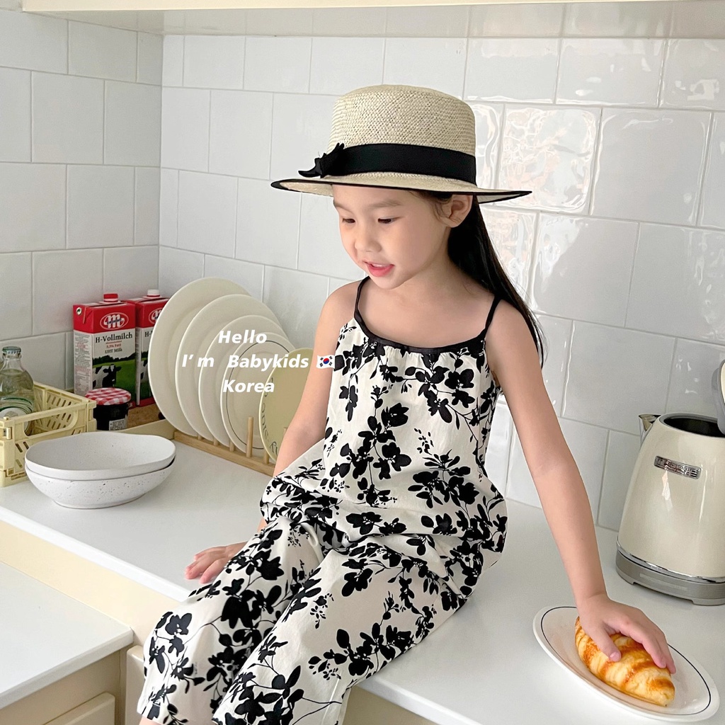 Bộ Áo Hai Dây + Quần Đùi In Hoa Dáng Rộng Phong Cách Hàn Quốc Thời Trang Mùa Hè Cho Bé Gái