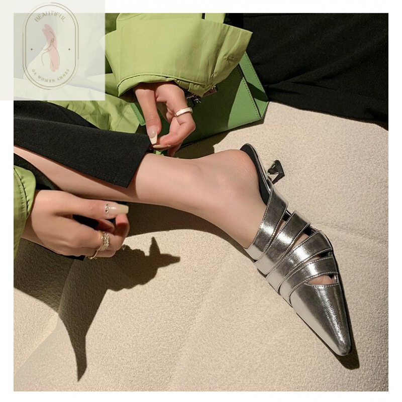 Hàng Mới Về Dép Cao Gót Mũi Nhọn Bằng Da Bóng Thời Trang Mùa Hè 2023 Dành Cho Nữ