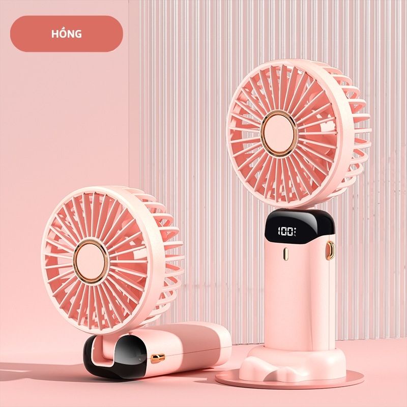 Quạt cầm tay mini gấp gọn 5 cấp độ gió sạc pin tiện dụng,pin 2000mAh đèn led hiển thị % pin xoay 90 độ - JERRYSHOP