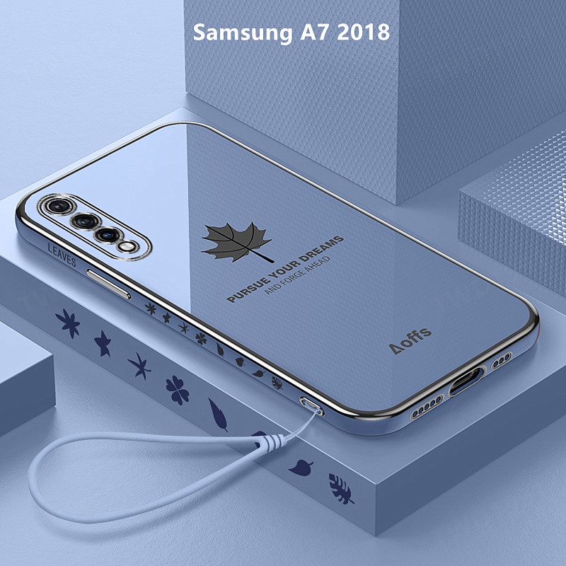 Ốp Lưng Samsung A7 2018 Mạ điện Lá phong Lanyard Mềm Ốp Điện Thoại Samsung Galaxy A7 2018