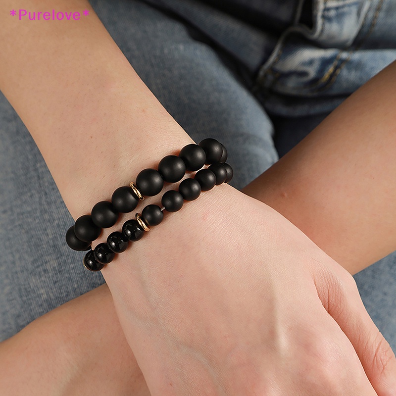 Purelove &gt; Vòng Tay Cặp Đôi Màu Đen Onyx Thiết Kế Đơn Giản Phong Cách Hàn Quốc Cho Nam Và Nữ