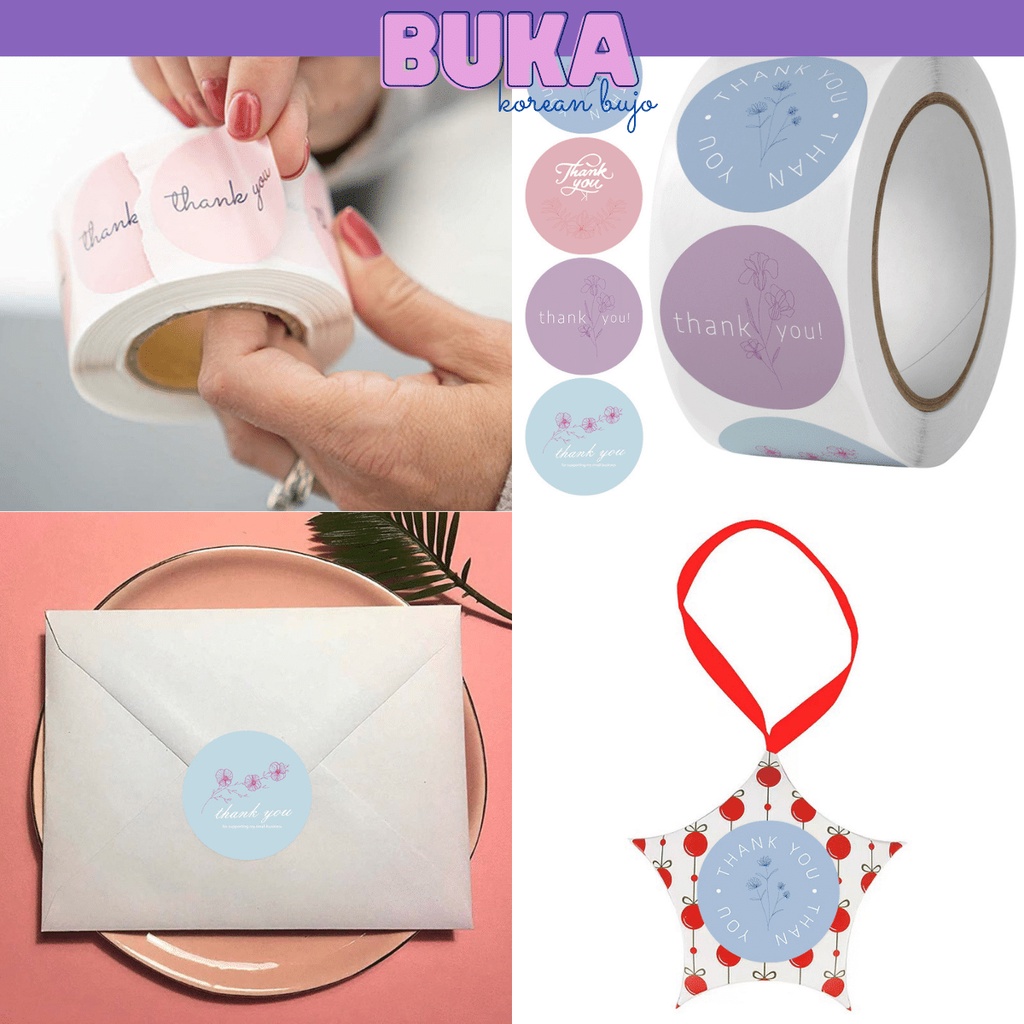 Sticker niêm phong Buka cuộn sticker tem Thank You 500 miếng dán sticker hình kuromi, gấu dâu, Shin..đồ gói card Kpop