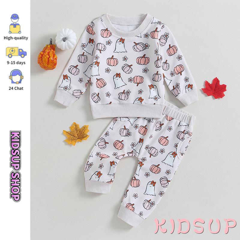 Set Đồ Halloween Gồm Áo Sweater Tay Dài Và Quần Dài In Hình Ma Bí Ngô Cho Bé Gái 1 Tuổi