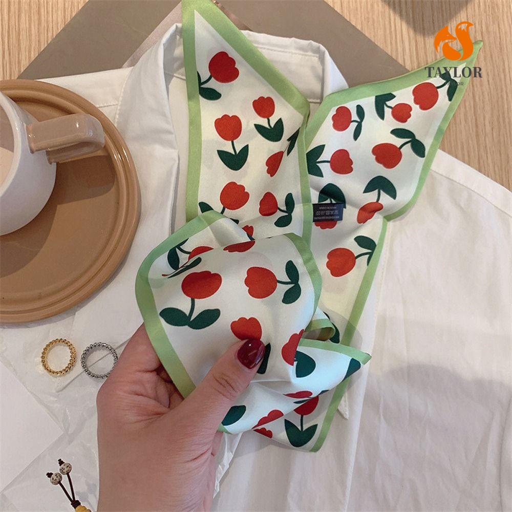 Khăn Choàng Cổ Kiêm Khăn Quàng Cổ In Họa Tiết Hoa Tulip / Kẻ Sọc / Trái Tim Phong Cách Hàn Quốc Xinh Xắn Cho Bé Gái TAYLOR1