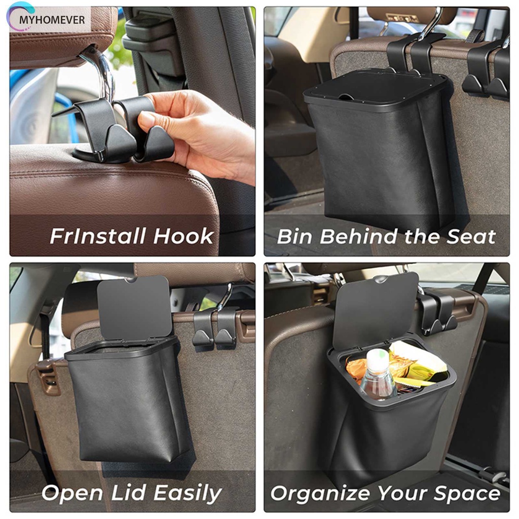 Thùng Rác Bằng Da Có Nắp Chống Nước Tiện Dụng Cho Xe Hơi