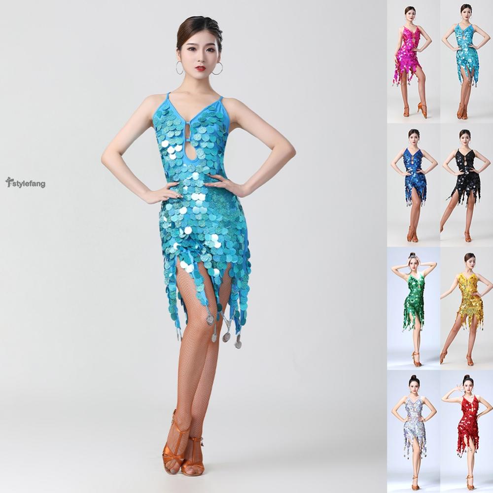 Đầm Khiêu Vũ Nhảy Latin Đính Kim Sa Lấp Lánh Cho Nữ