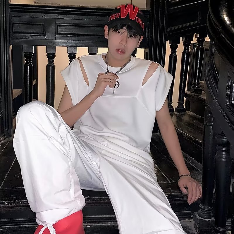 Áo Thun Không Tay Phối Nút Kim Loại Thời Trang Mùa Hè Dành Cho Nam