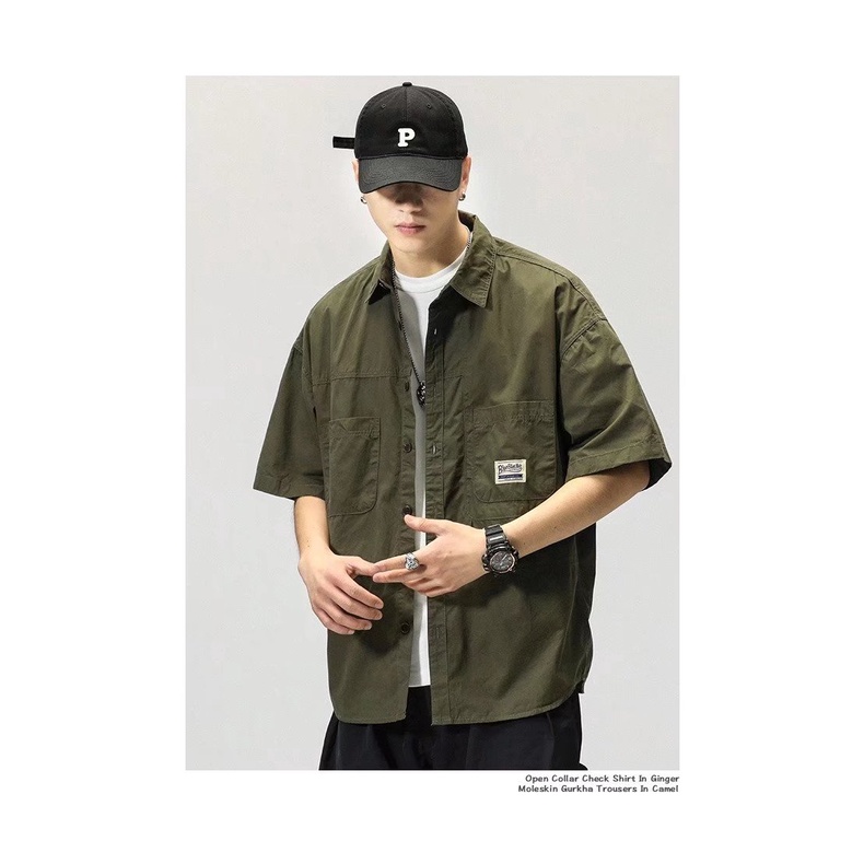 Áo Sơ Mi Tay Lửng Dáng Rộng Phong Cách Retro Nhật Bản Giản Dị Dành Cho Nam